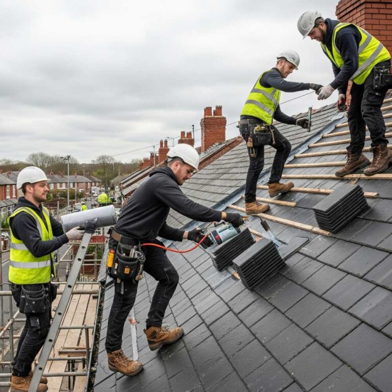 wigan roofers working on a roof